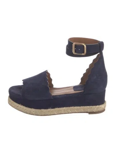 Pre-owned Chloé Suede Scalloped Accent Espadrilles In Blue