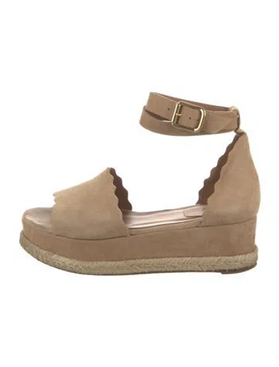Pre-owned Chloé Suede Scalloped Accent Espadrilles In Brown