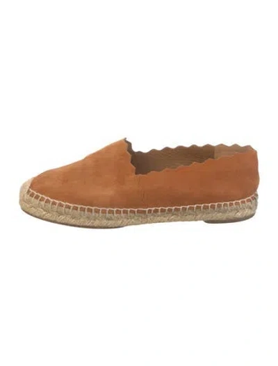 Pre-owned Chloé Suede Scalloped Accent Espadrilles In Brown