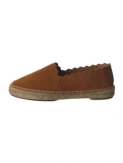 Pre-owned Chloé Suede Scalloped Accent Espadrilles In Brown