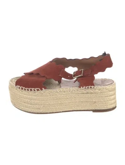 Pre-owned Chloé Suede Scalloped Accent Espadrilles In Brown