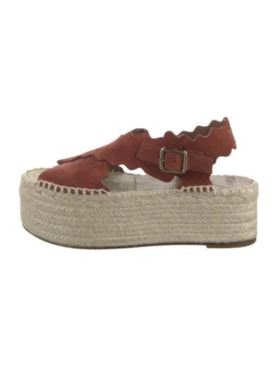 Pre-owned Chloé Suede Scalloped Accent Espadrilles In Brown