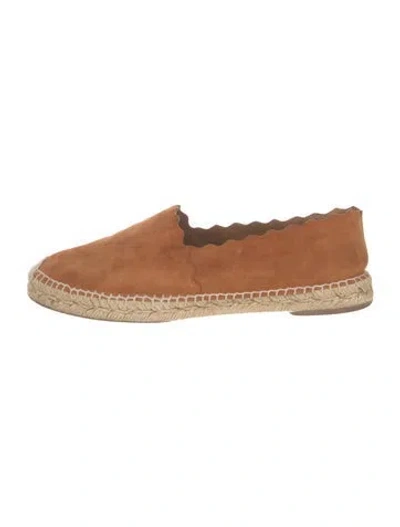 Pre-owned Chloé Suede Scalloped Accent Espadrilles In Brown