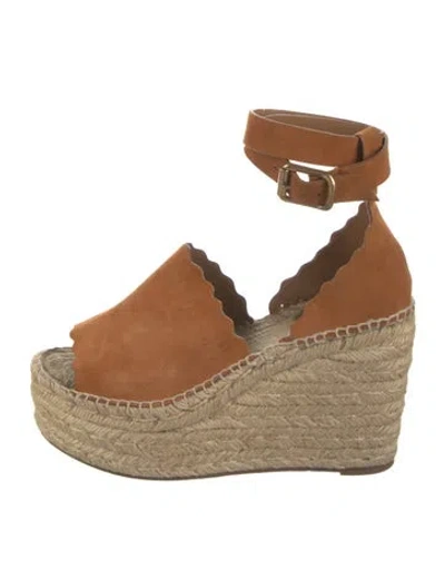 Pre-owned Chloé Suede Scalloped Accent Espadrilles In Brown