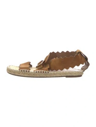 Pre-owned Chloé Suede Scalloped Accent Espadrilles In Brown