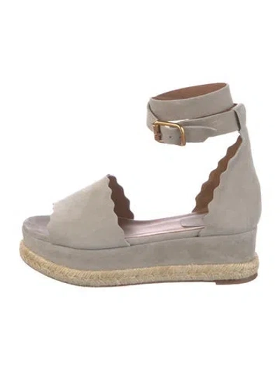 Pre-owned Chloé Suede Scalloped Accent Espadrilles In Gray