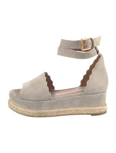 Pre-owned Chloé Suede Scalloped Accent Espadrilles In Gray