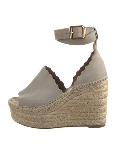 Pre-owned Chloé Suede Scalloped Accent Espadrilles In Gray