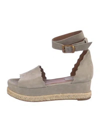 Pre-owned Chloé Suede Scalloped Accent Espadrilles In Gray