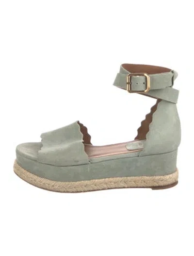 Pre-owned Chloé Suede Scalloped Accent Espadrilles In Green