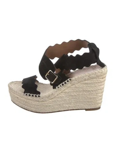 Pre-owned Chloé Suede Scalloped Accent Espadrilles In Neutral