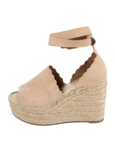 Pre-owned Chloé Suede Scalloped Accent Espadrilles In Neutral