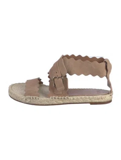 Pre-owned Chloé Suede Scalloped Accent Espadrilles In Neutral