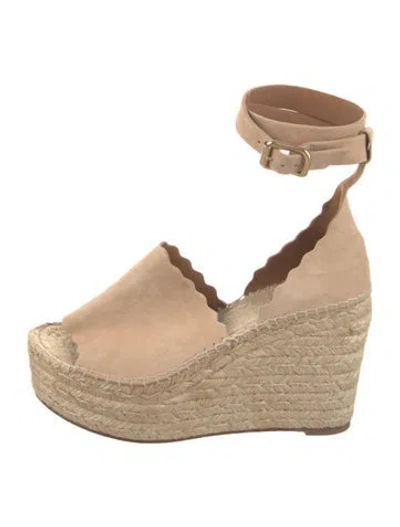 Pre-owned Chloé Suede Scalloped Accent Espadrilles In Neutral