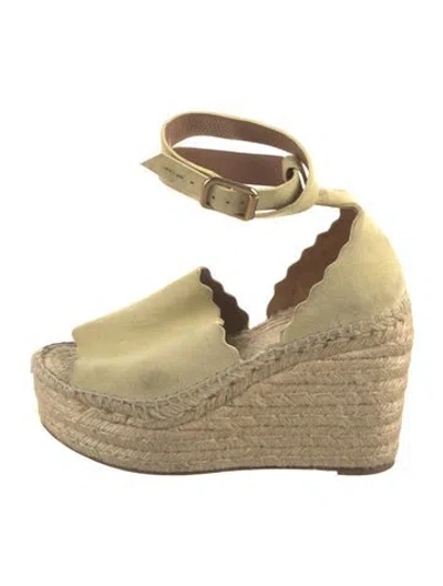 Pre-owned Chloé Suede Scalloped Accent Espadrilles In Neutral