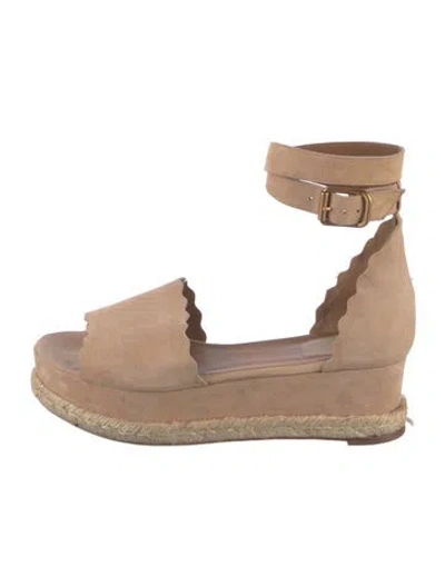 Pre-owned Chloé Suede Scalloped Accent Espadrilles In Neutral