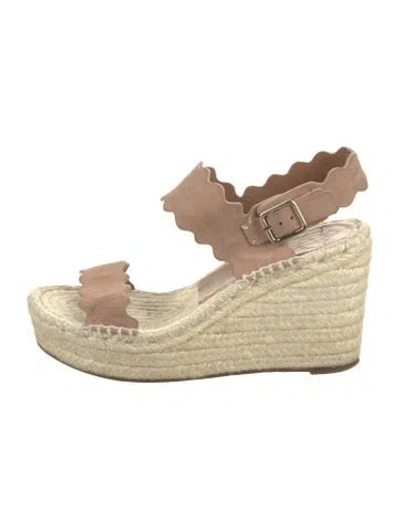 Pre-owned Chloé Suede Scalloped Accent Espadrilles In Neutral