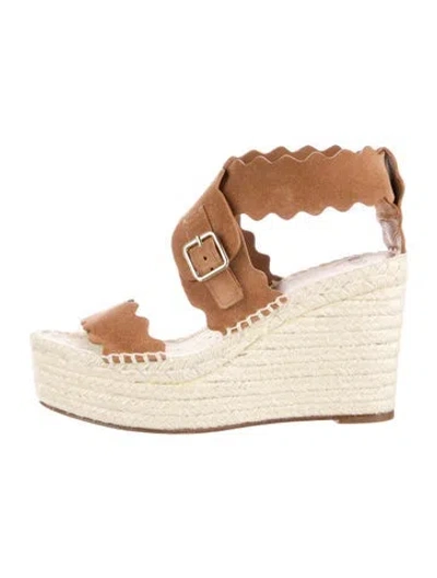 Pre-owned Chloé Suede Scalloped Accent Espadrilles In Neutral