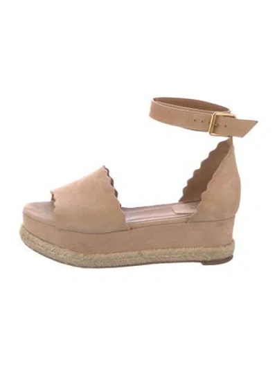 Pre-owned Chloé Suede Scalloped Accent Espadrilles In Neutral