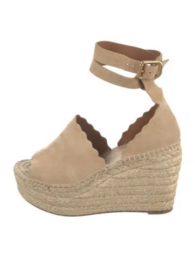 Pre-owned Chloé Suede Scalloped Accent Espadrilles In Neutral