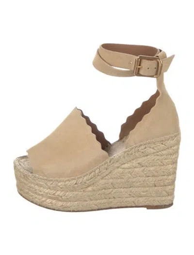 Pre-owned Chloé Suede Scalloped Accent Espadrilles In Neutral