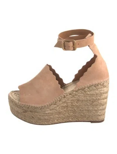 Pre-owned Chloé Suede Scalloped Accent Espadrilles In Neutral