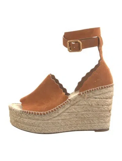 Pre-owned Chloé Suede Scalloped Accent Espadrilles In Neutral