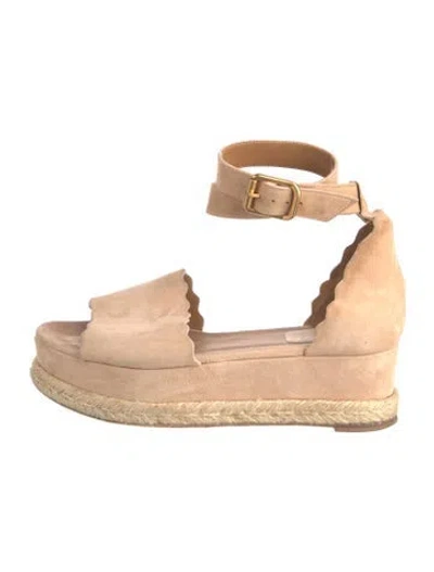 Pre-owned Chloé Suede Scalloped Accent Espadrilles In Neutral