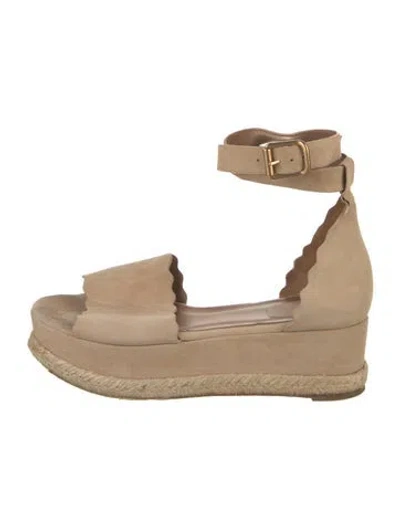 Pre-owned Chloé Suede Scalloped Accent Espadrilles In Neutral