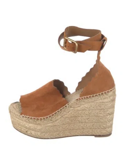 Pre-owned Chloé Suede Scalloped Accent Espadrilles In Neutral