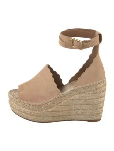 Pre-owned Chloé Suede Scalloped Accent Espadrilles In Neutral