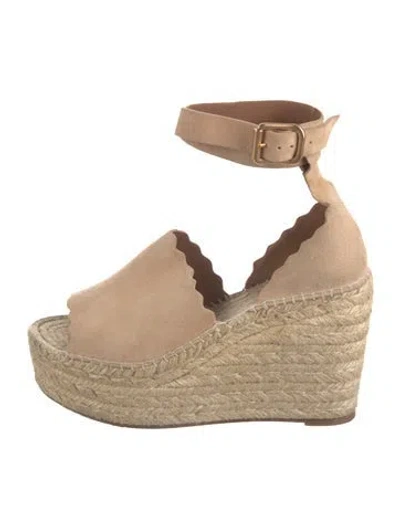 Pre-owned Chloé Suede Scalloped Accent Espadrilles In Neutral