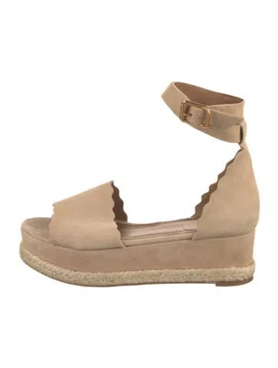 Pre-owned Chloé Suede Scalloped Accent Espadrilles In Neutrals
