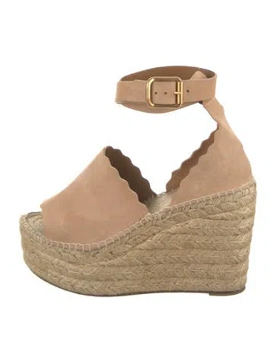Pre-owned Chloé Suede Scalloped Accent Espadrilles In Neutrals