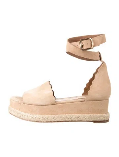 Pre-owned Chloé Suede Scalloped Accent Espadrilles In Neutrals