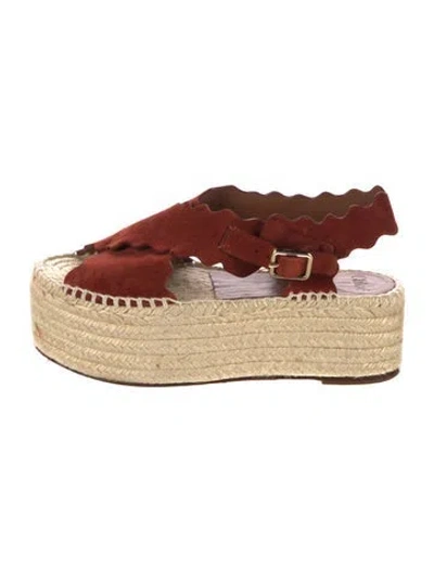 Pre-owned Chloé Suede Scalloped Accent Espadrilles In Orange