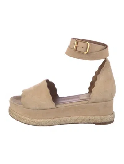 Pre-owned Chloé Suede Scalloped Accent Espadrilles In Orange