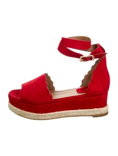Pre-owned Chloé Suede Scalloped Accent Espadrilles In Red