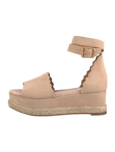 Pre-owned Chloé Suede Scalloped Accent Espadrilles W/ Tags In Neutral