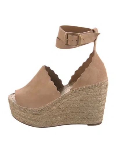 Pre-owned Chloé Suede Scalloped Accent Espadrilles W/ Tags In Neutral