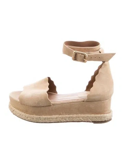 Pre-owned Chloé Suede Scalloped Accent Espadrilles In White