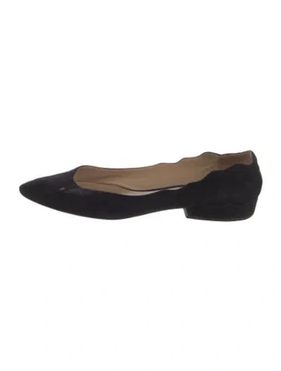 Pre-owned Chloé Suede Scalloped Accent Flats In Black