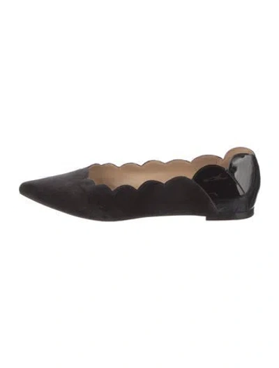Pre-owned Chloé Suede Scalloped Accent Flats In Black