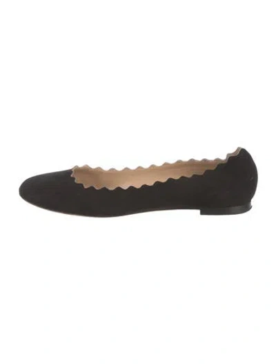 Pre-owned Chloé Suede Scalloped Accent Flats In Black