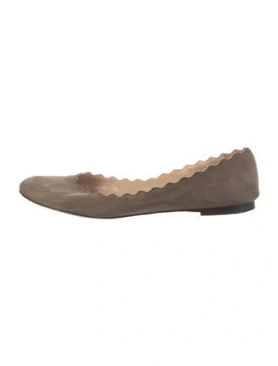 Pre-owned Chloé Suede Scalloped Accent Flats In Neutral