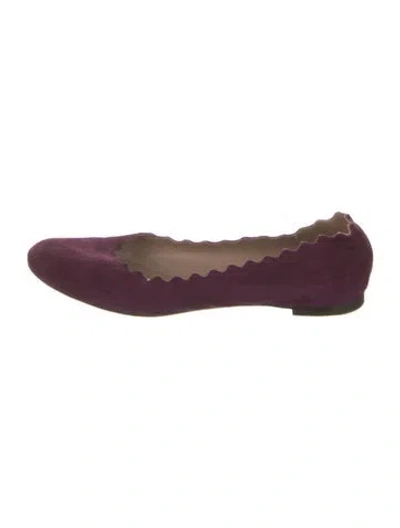 Pre-owned Chloé Suede Scalloped Accent Flats In Purple