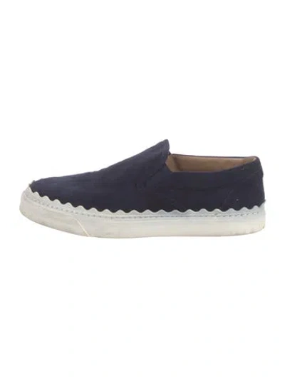 Pre-owned Chloé Suede Scalloped Accent Loafer Sneakers In Blue