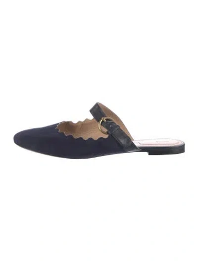 Pre-owned Chloé Suede Scalloped Accent Mules In Blue