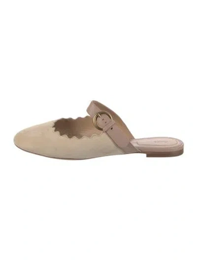 Pre-owned Chloé Suede Scalloped Accent Mules In Neutral