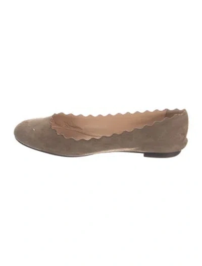 Pre-owned Chloé Suede Scalloped Accent Mules In Neutral